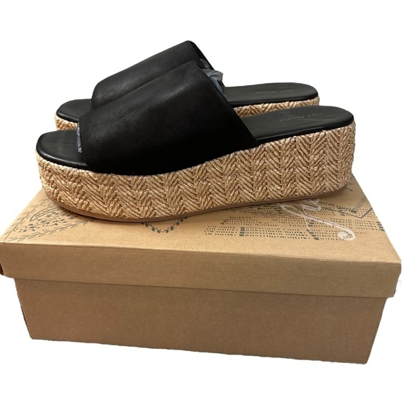 Free People Bohemian Harbor Raffia Flatform Sandals Black 11 Platform Chunky - Picture 12 of 16